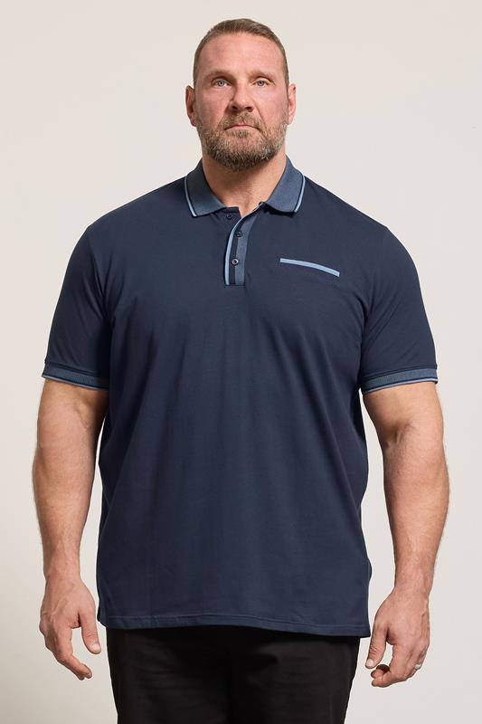 BadRhino Big & Tall Navy Blue Pocket Jacquard Polo Shirt | BadRhino 2