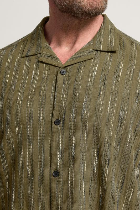BadRhino Big & Tall Khaki Green Knitted Detail Revere Shirt | BadRhino 4