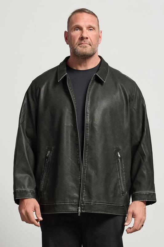 JACK & JONES Big & Tall Black Biker Jacket | BadRhino 2