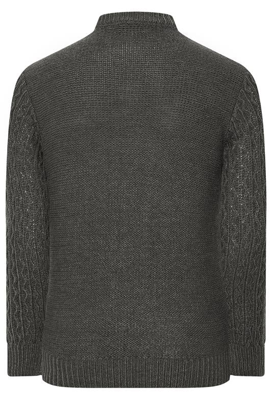 BadRhino Big & Tall Charcoal Grey Crew Neck Cable Knit Jumper | BadRhino 2