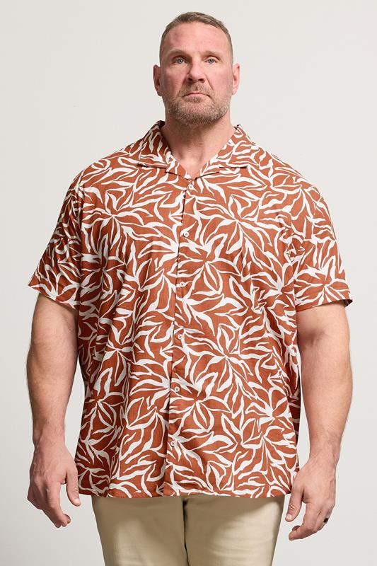 STUDIO SEVEN Big Flower Print Shirt サイズL BadRhino Big & Tall Clay Orange Leaf Print Shirt | BadRhino