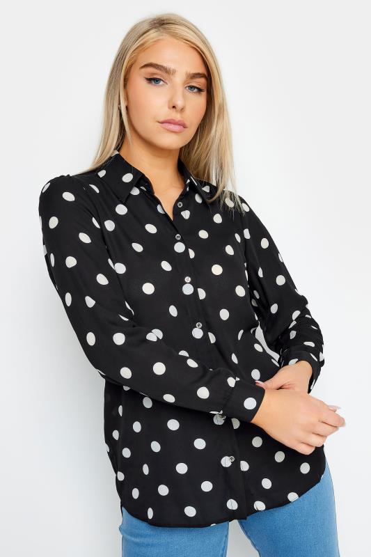 Women's  M&Co Black Polka Dot Tie Belt Shirt