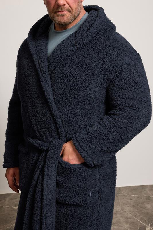 BadRhino Big & Tall Navy Blue Borg Dressing Gown | BadRhino 3