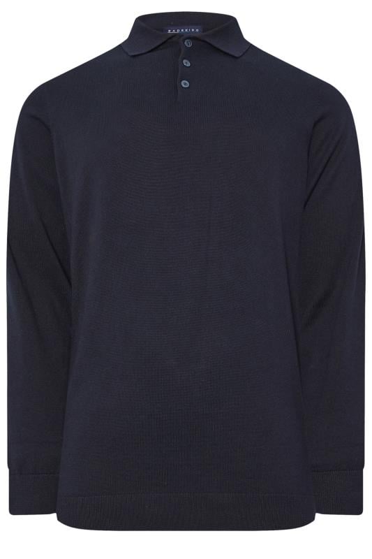 BadRhino Big & Tall Navy Blue Knitted Long Sleeve Polo Shirt | BadRhino 3