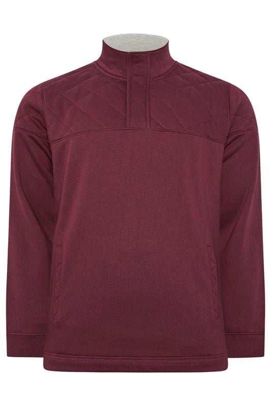 D555 Big & Tall Burgundy Red Quilted Quarter Zip Sweatshirt | BadRhino 1