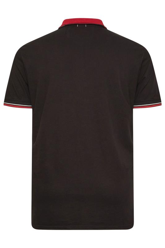 D555 Black Pique Polo Shirt With Red Collar | BadRhino 4