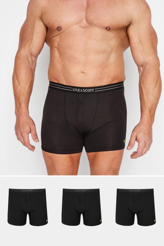 Pack of 3 men's Black Fawn Brown Cotton Stretch boxers with graphics on  waistband