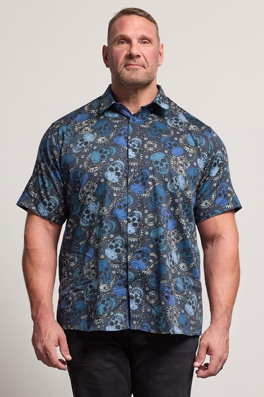 Men's  KAM Big & Tall Navy Blue Retro Skull Print Shirt