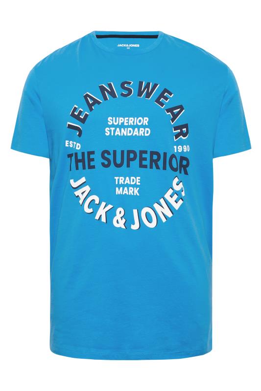 JACK & JONES Big & Tall Blue Printed Crew Neck T-Shirt | BadRhino 3