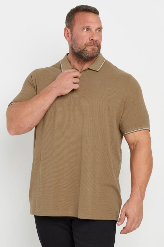 BadRhino Big & Tall Tan Brown Textured Tipped Polo Shirt | BadRhino 2