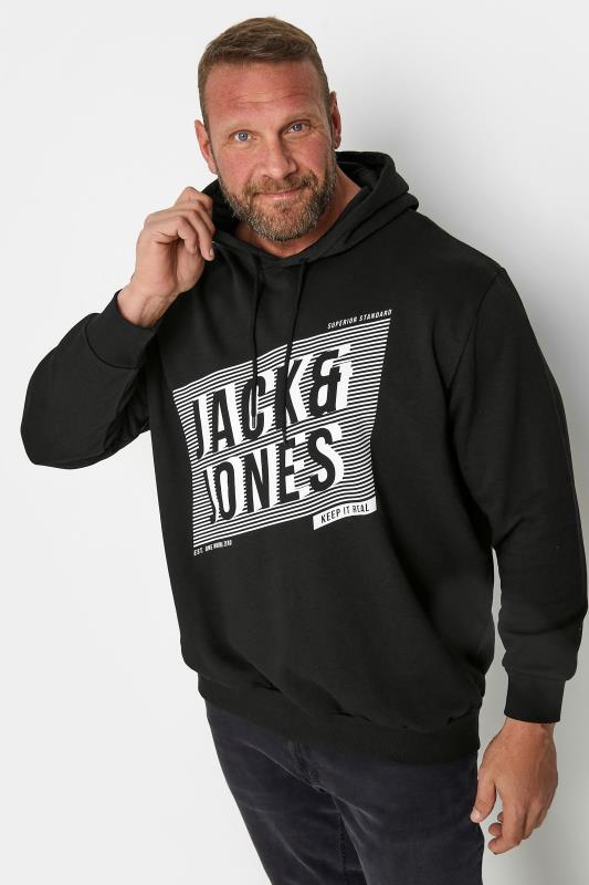 Men's  JACK & JONES Big & Tall Black Diagonal Logo Print Hoodie
