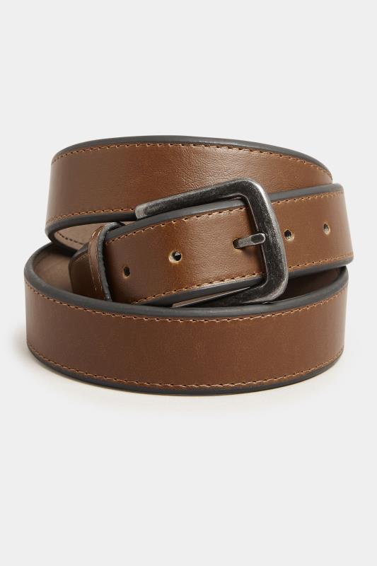 D555 Brown & Silver Bonded Leather Buckle Belt | BadRhino  2