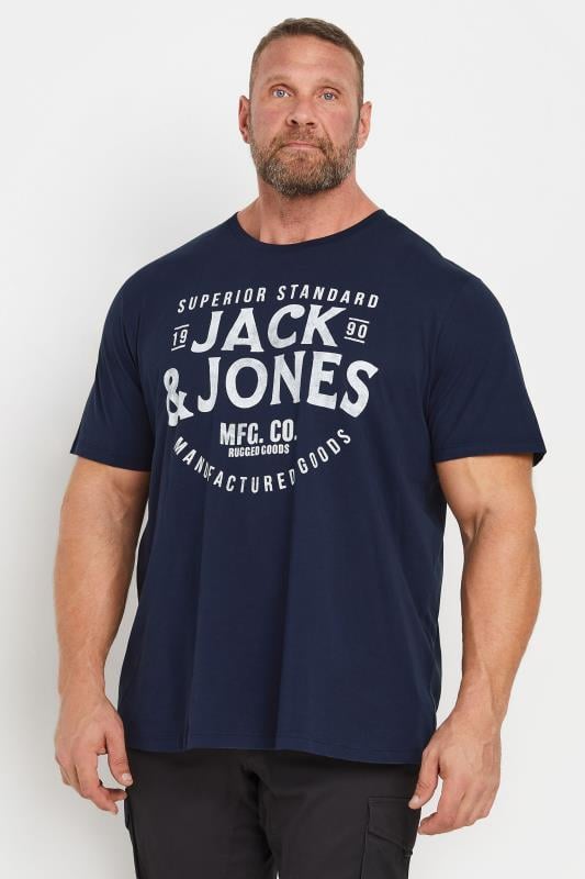 JACK & JONES Navy Logo Graphic Short Sleeve T-Shirt | BadRhino 1