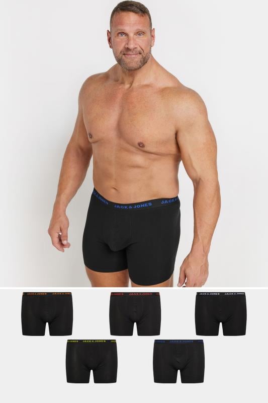 JACK & JONES Big & Tall 5 PACK Black Branded Trunks | BadRhino 1