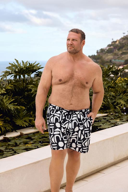  BadRhino Big & Tall Black & White Abstract Swim Shorts