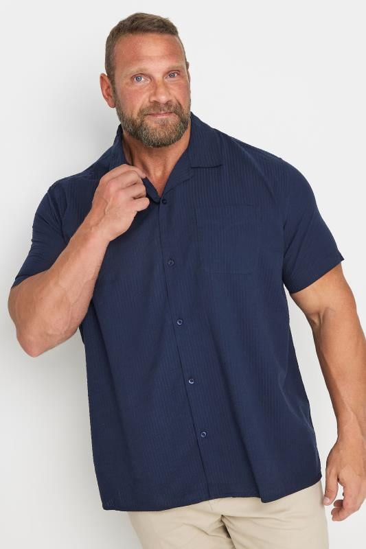 Men's  BadRhino Big & Tall Navy Blue Seersucker Short Sleeve Shirt