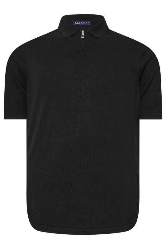 BadRhino Big & Tall Black Knitted Short Sleeve Zip Polo Shirt | BadRhino 3