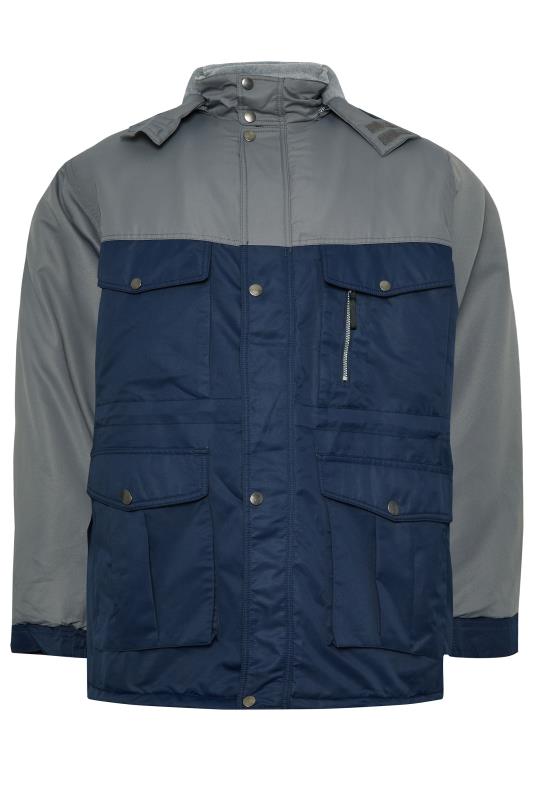 BadRhino Big & Tall Grey & Blue Fleece Lined Hooded Coat | BadRhino 4