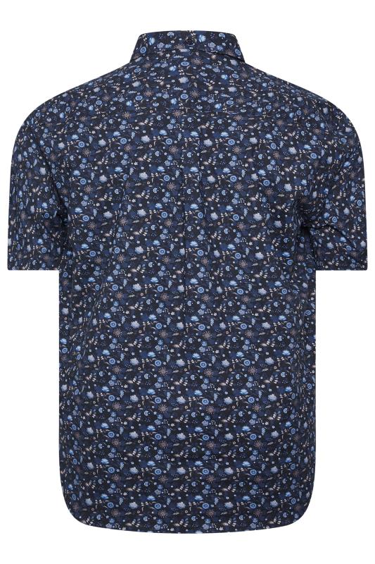 ESPIONAGE Big & Tall Navy Blue Floral Print Stretch Shirt | BadRhino 4