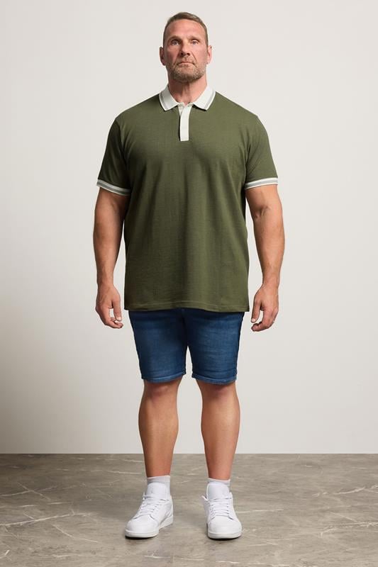 BadRhino Big & Tall Khaki Green Mini Check Polo Shirt BadRhino 1