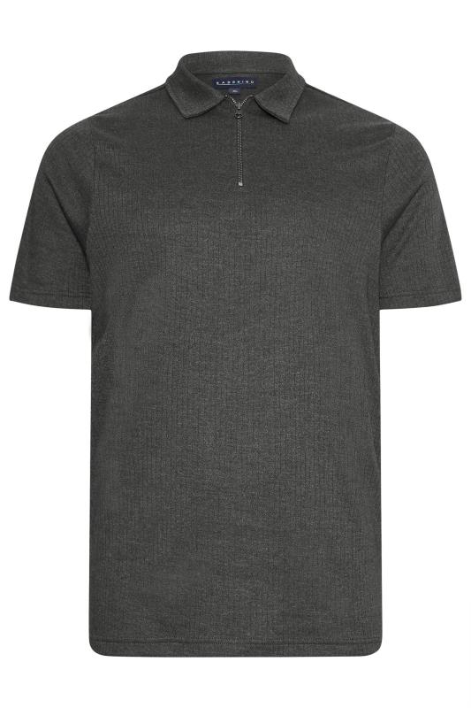 Men's  BadRhino Big & Tall Charcoal Grey Jacquard Zip Neck Polo Shirt