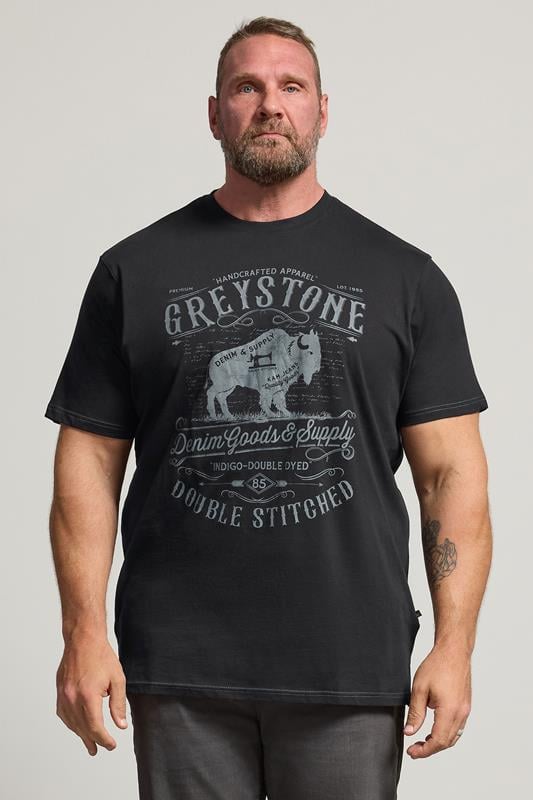  KAM Big & Tall Black 'Greystone' Graphic Print T-Shirt