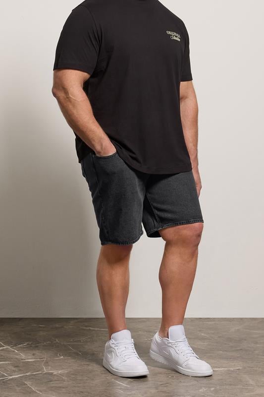 JACK & JONES Big & Tall Black Denim Shorts | BadRhino 1
