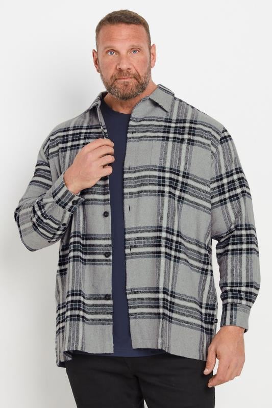 Men's  KAM Big & Tall Silver Brushed Cotton Checked Overshirt