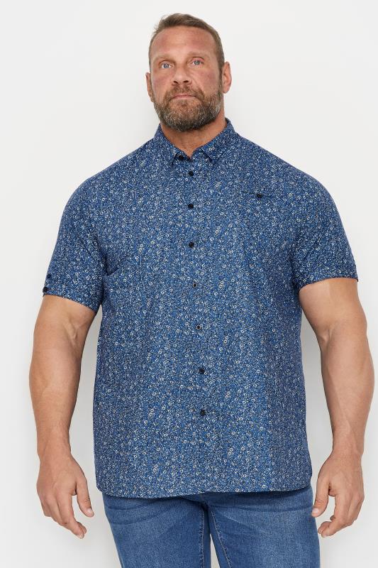 Men's  D555 Big & Tall Blue Micro Print Short Sleeve Shirt
