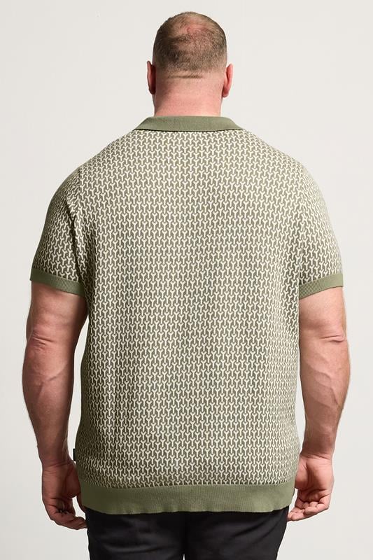 BadRhino Big & Tall Khaki Green Pattern Knitted Trophy Polo | BadRhino 2