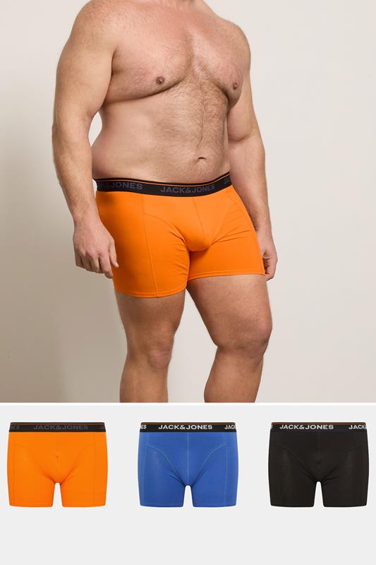  JACK & JONES Big & Tall 3 Pack Black/Blue/Orange Boxers
