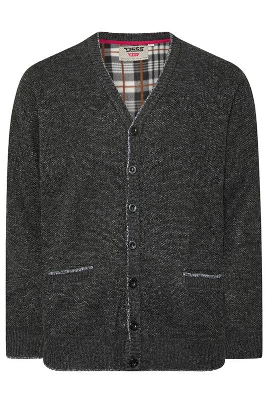 D555 Big & Tall Charcoal Grey Marl Knitted Cardigan | BadRhino 1
