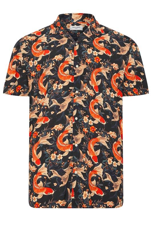  JACK & JONES Big & Tall Brown Fish Print Resort Shirt