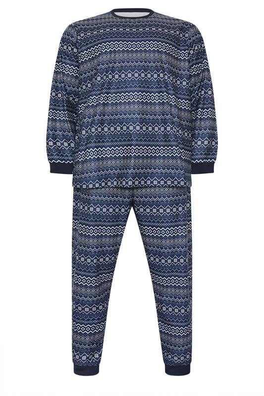 BadRhino Big & Tall Navy Blue Fairisle Pyjama Set | BadRhino 2