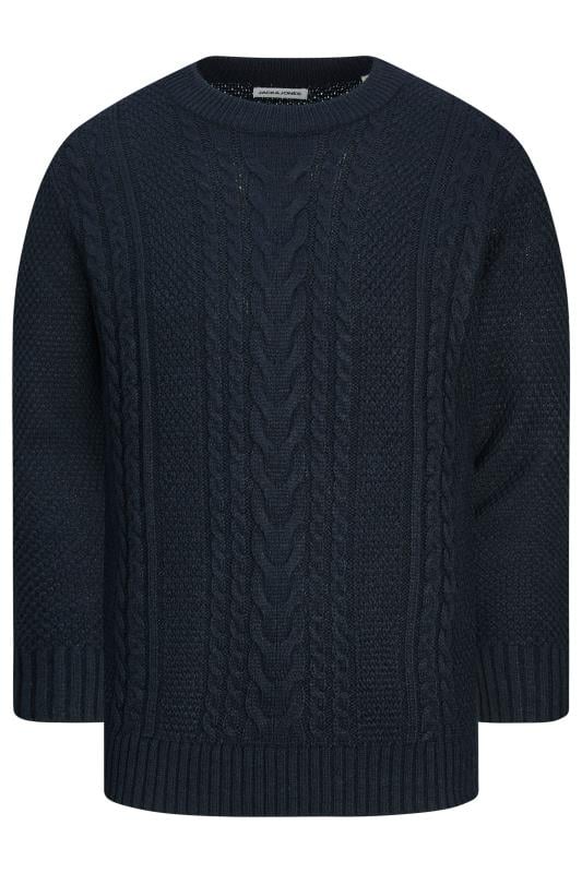 JACK & JONES Big & Tall Navy Blue Cable Knit Jumper | BadRhino 1