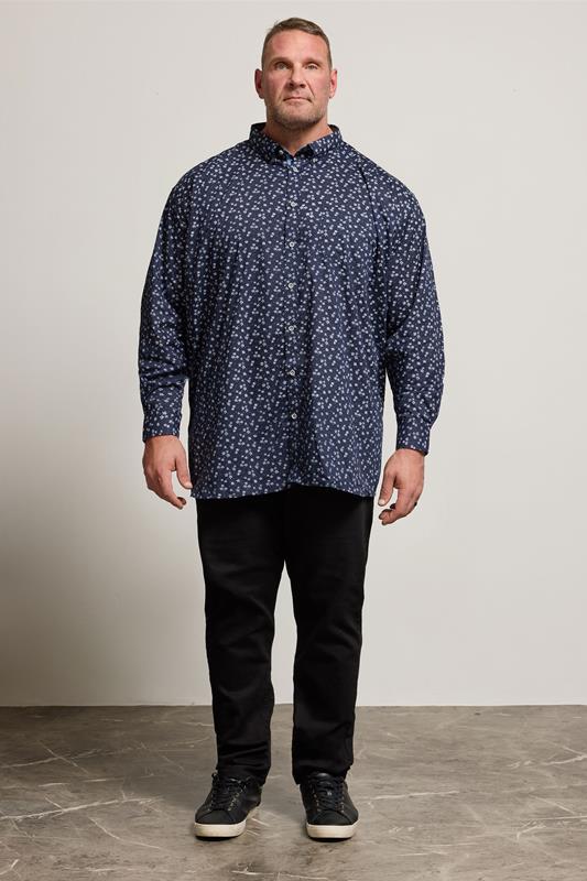 KAM Big & Tall Navy Blue Floral Shirt | BadRhino 2