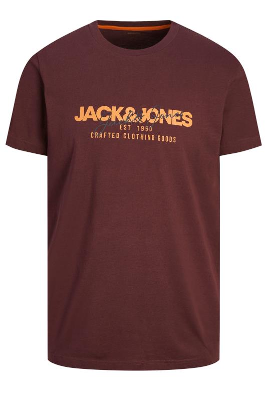 JACK & JONES Big & Tall Wine Red Brand Chest Logo Crew Neck T-Shirt | BadRhino 2