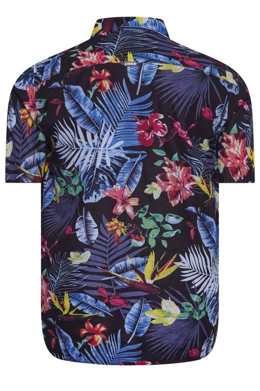 D555 Big & Tall Black & Blue Hawaiian Print Short Sleeve Shirt | BadRhino 4