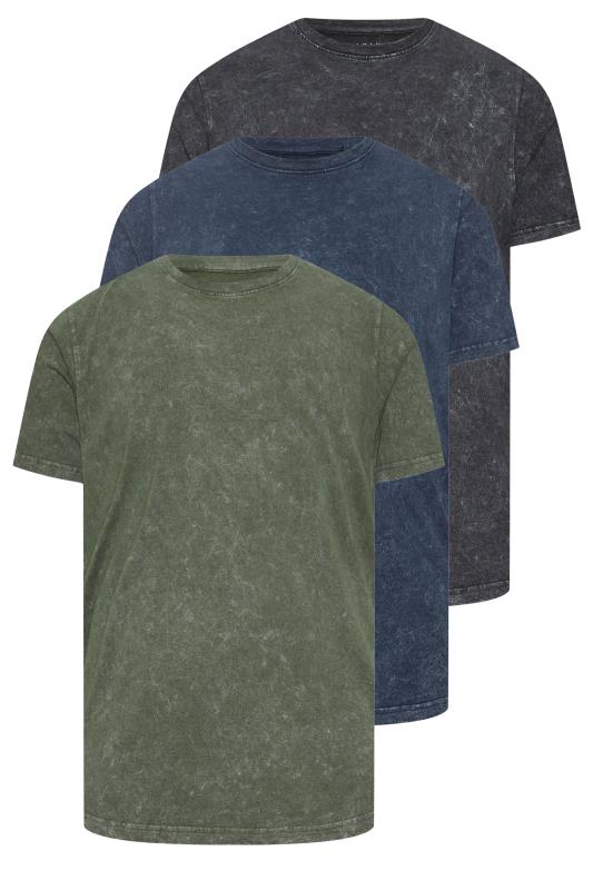 BadRhino Big & Tall 3 PACK Khaki & Navy Acid Wash T-Shirts | BadRhino 3