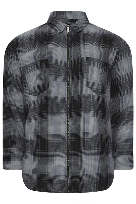 KAM Big & Tall Navy Blue Zip Through Quilted Check Overshirt | BadRhino 1
