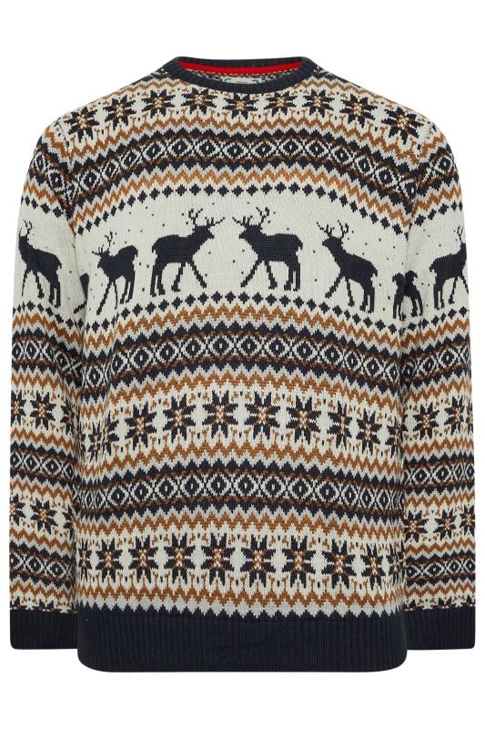 D555 Big & Tall Navy & White Reindeer Christmas Jumper | BadRhino 3