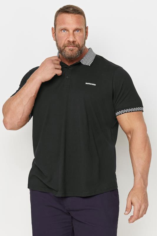 Men's  LAMBRETTA Big & Tall Black Check Collar Polo Shirt