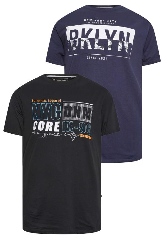 KAM Big & Tall Blue & Black 2 Pack Slogan Printed T-Shirts 4