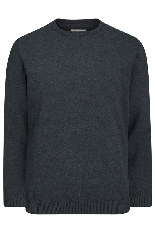 JACK & JONES Big & Tall Dark Grey Crew Neck Fine Knit Jumper | BadRhino 2