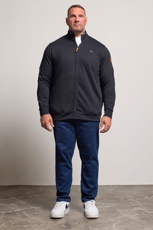 D555 Big & Tall Navy Blue Embroidery Zip Through Fleece Lined Jacket | BadRhino 3