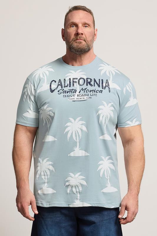  KAM Big & Tall Light Blue Palm Print T-Shirt
