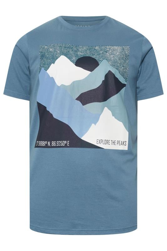 BadRhino Big & Tall Light Blue Abstract Mountain Print T-Shirt 3