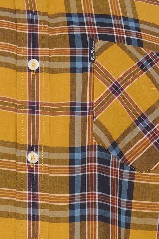 BEN SHERMAN Big & Tall Gold Yellow Check Print Shirt | BadRhino 5