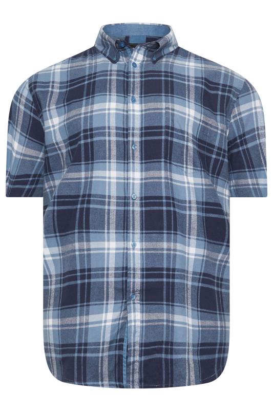 KAM Big & Tall Blue Short Sleeve Gingham Check Shirt | BadRhino 1