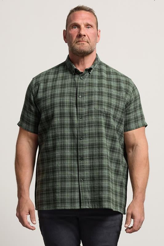  BadRhino Big & Tall Green Check Print Short Sleeve Shirt